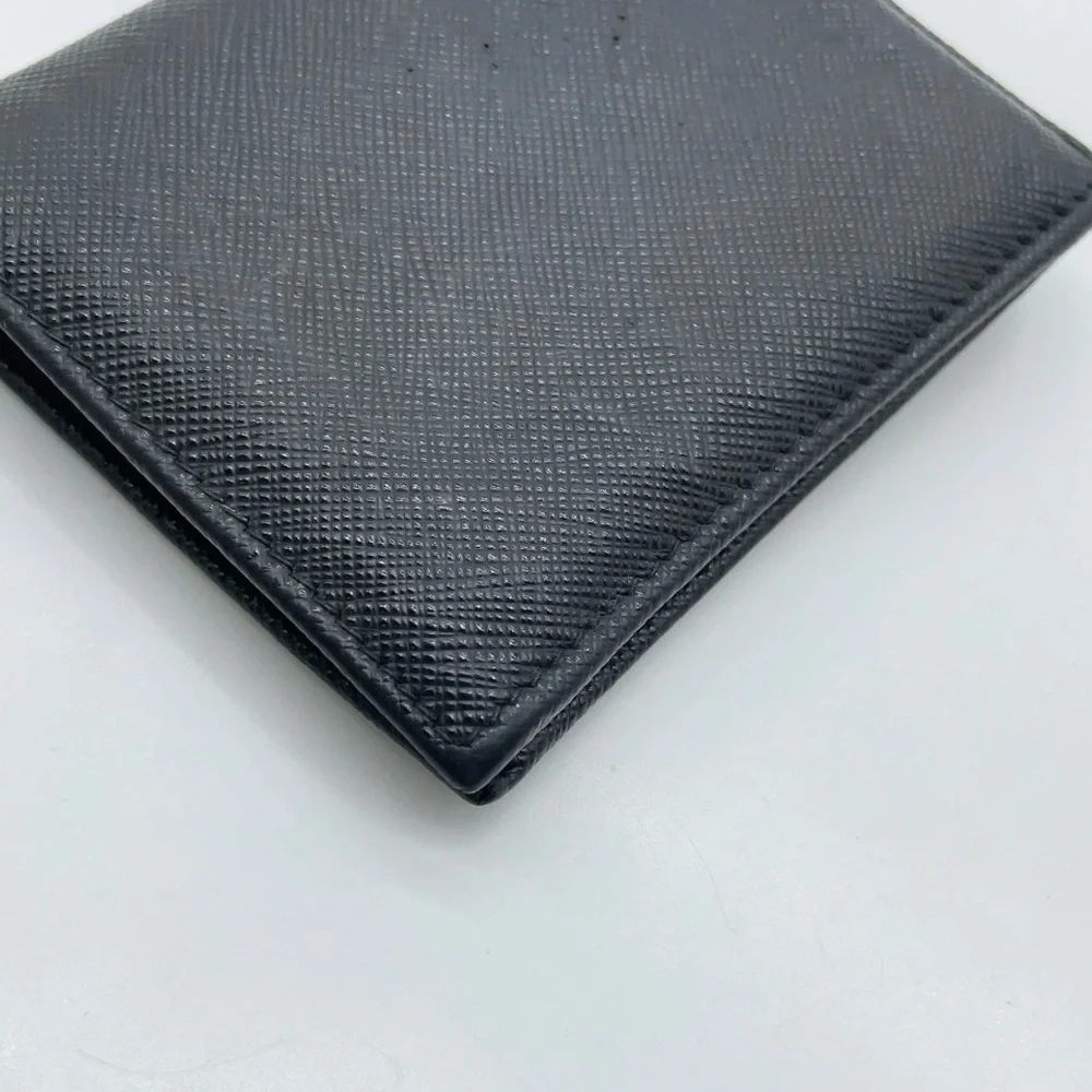 Prada Triangle Logo Saffiano Leather Black Bifold Wallet W/Box Authentic